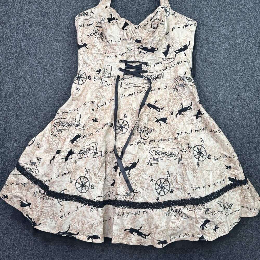 Disney Peter Pan Neverland Map Dress Large Hot Topic Corset Halter Tutu Lace Up